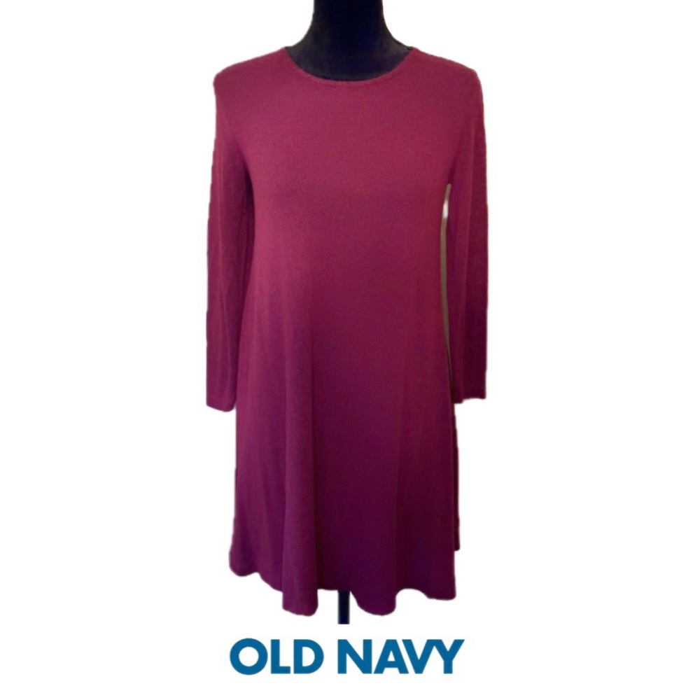 OLD NAVY Burgundy Red Long Sleeve Sweater Swing Dress Sz XSP